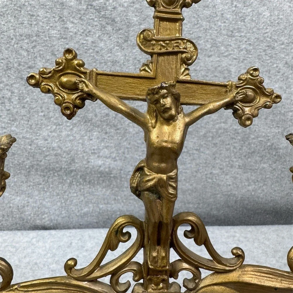 Vintage Crucifix Last Rites Altar Candelabra Double Taper Candle Holder
